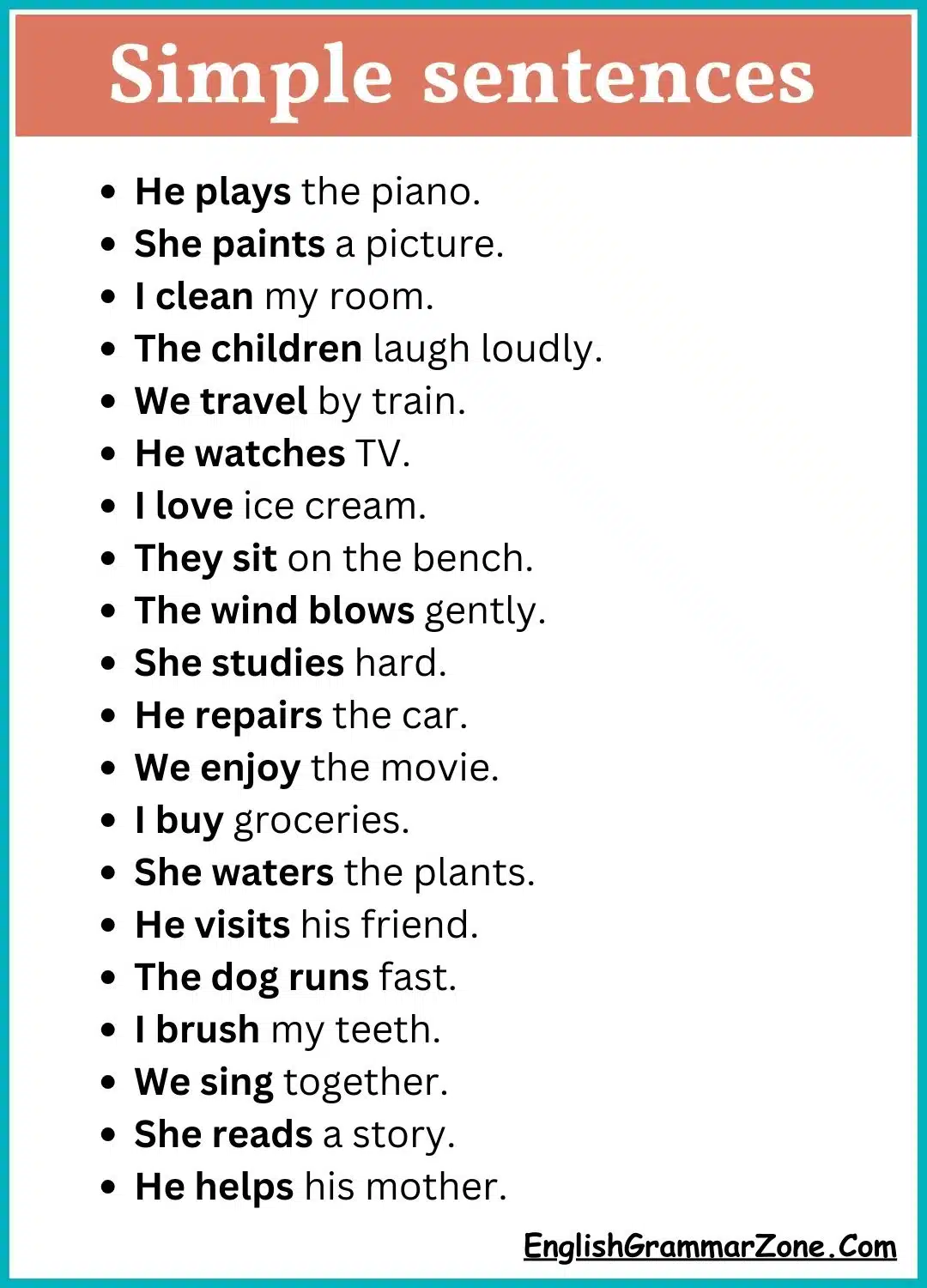 Simple sentences for kids in english