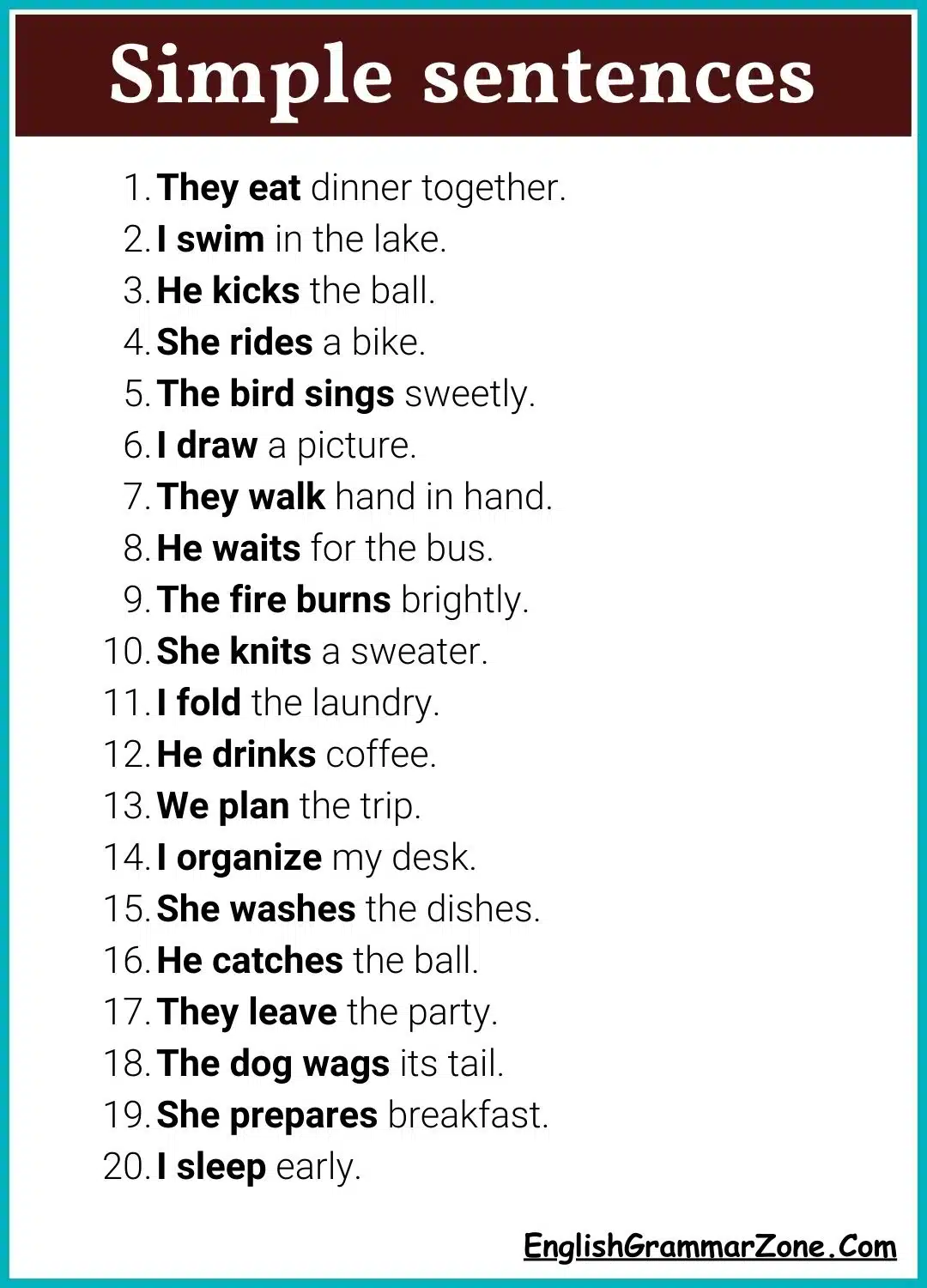 Simple sentences for kids with Answers