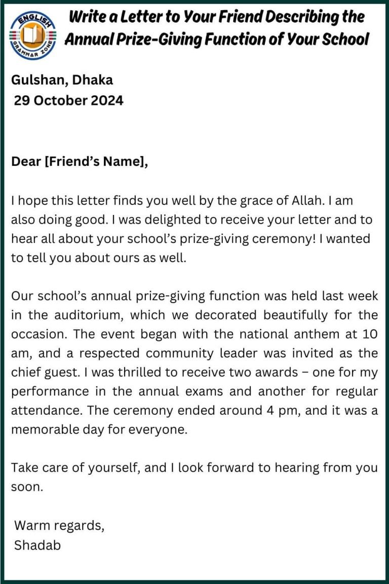 A Letter To A Friend Describing A Prize-giving Ceremony