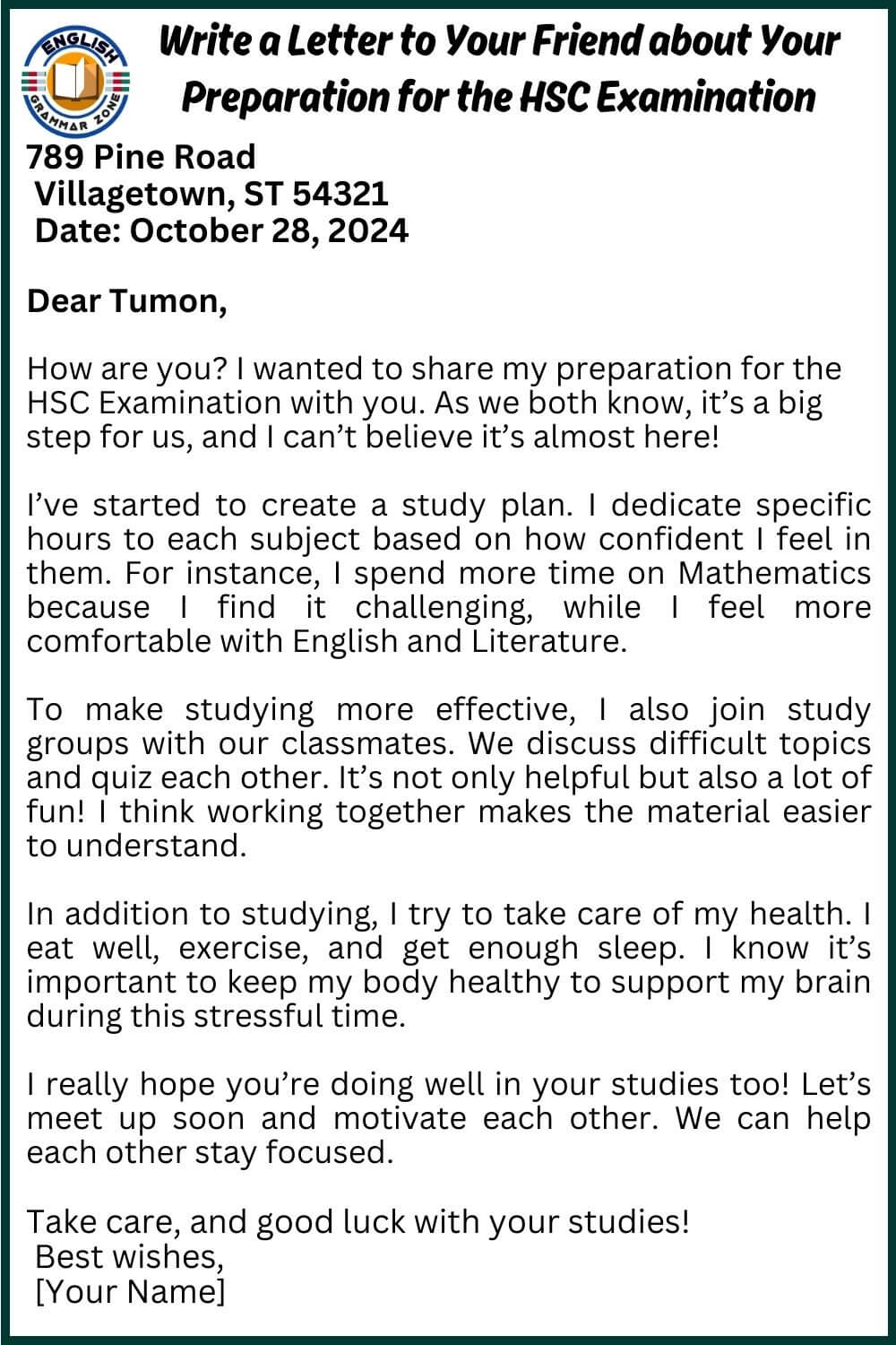  Write a Letter to Your Friend about Your Preparation for the HSC Examination
