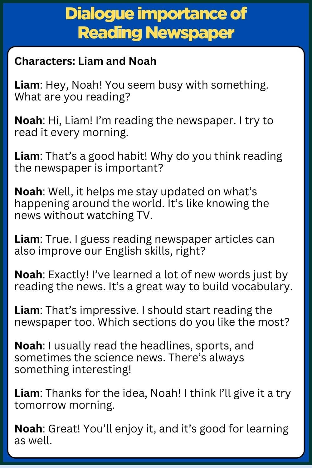 Write a dialogue between two friends about Reading newspaper