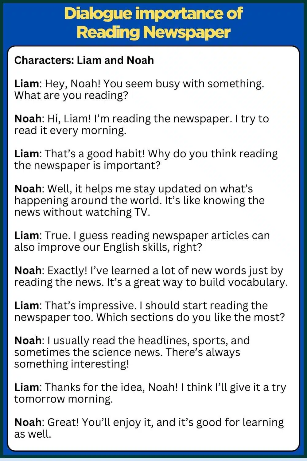 Write a dialogue between two friends about Reading newspaper