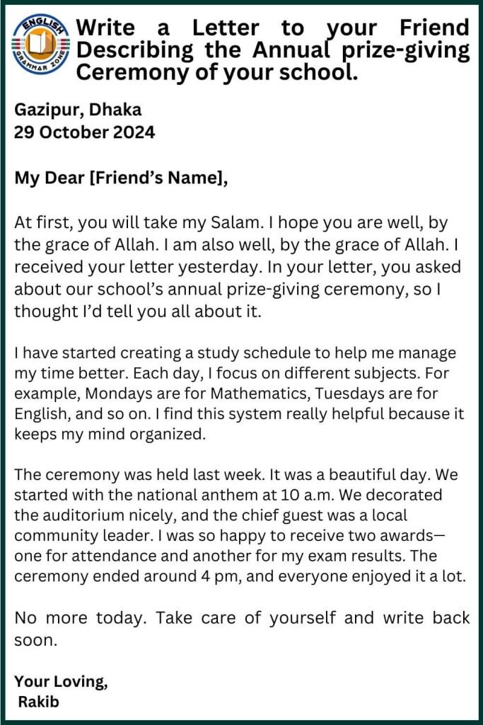 A Letter To A Friend Describing A Prize-giving Ceremony