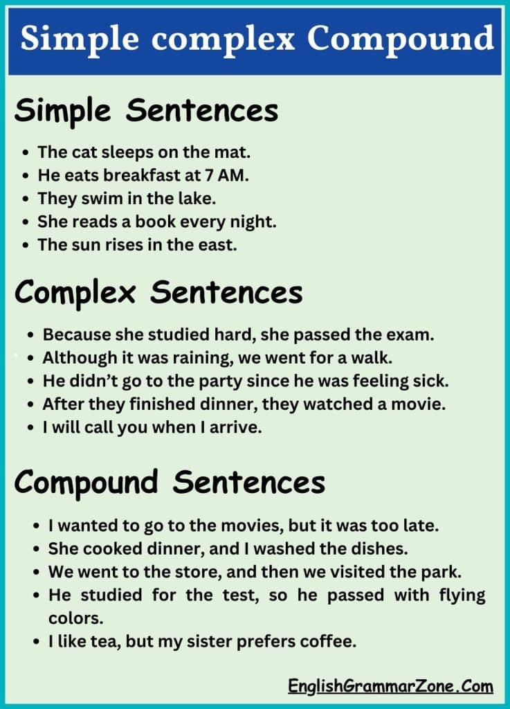 simple complex and compound sentences worksheet