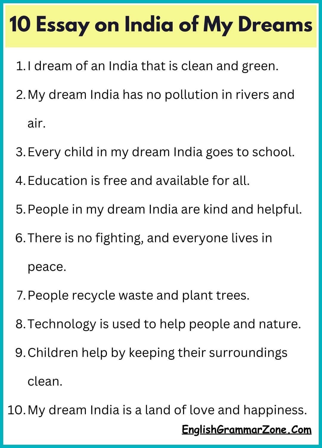 10 Essay on India of My Dreams