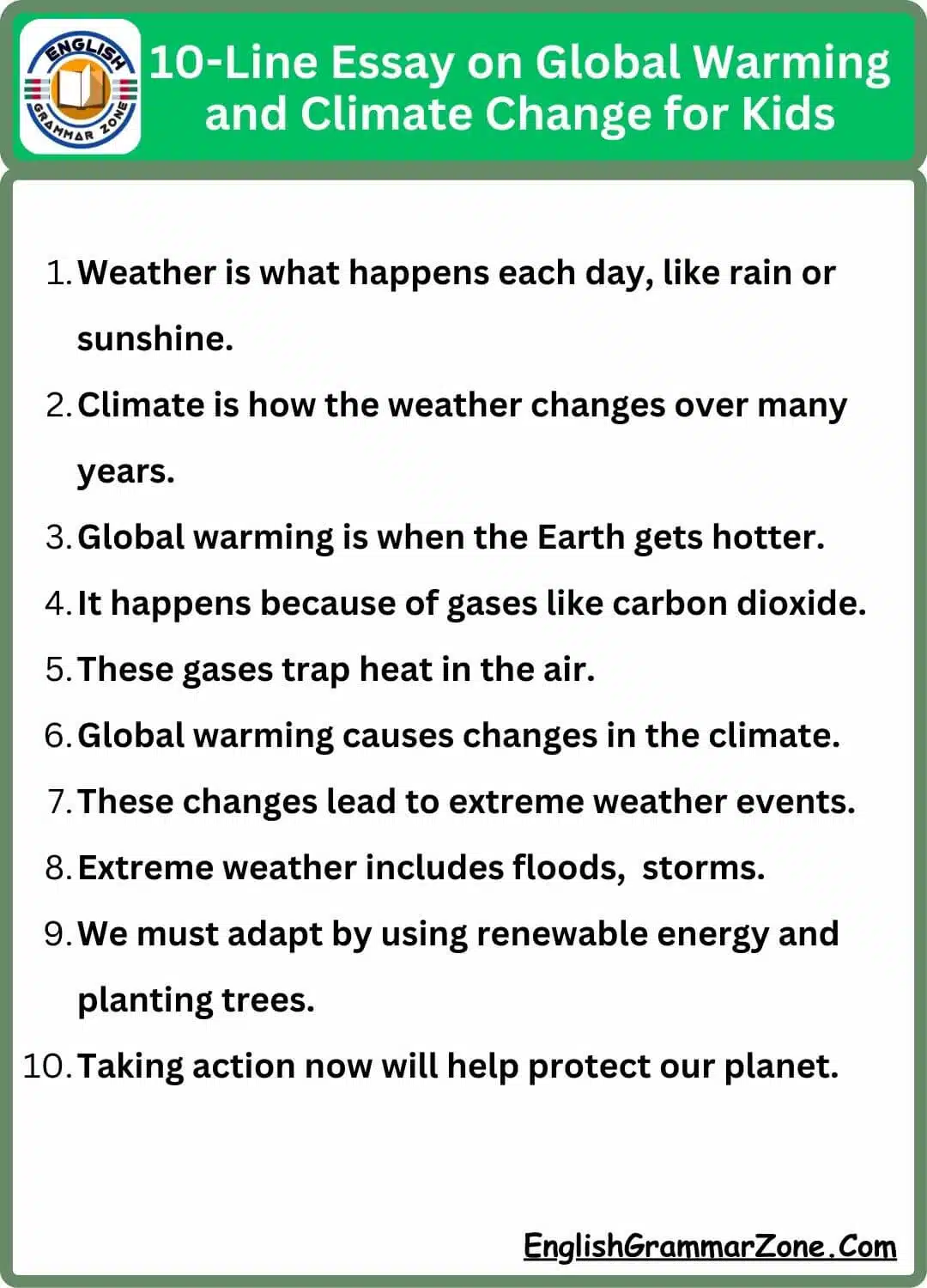 10-Line Essay on Global Warming and Climate Change
