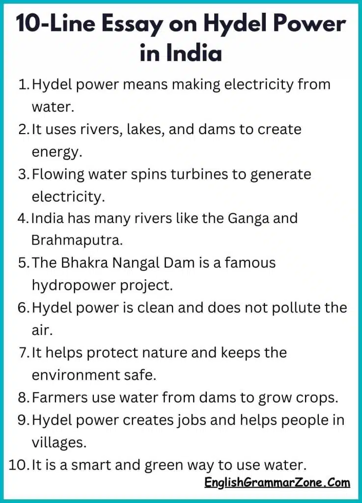 10-Line Essay on Hydel Power in India