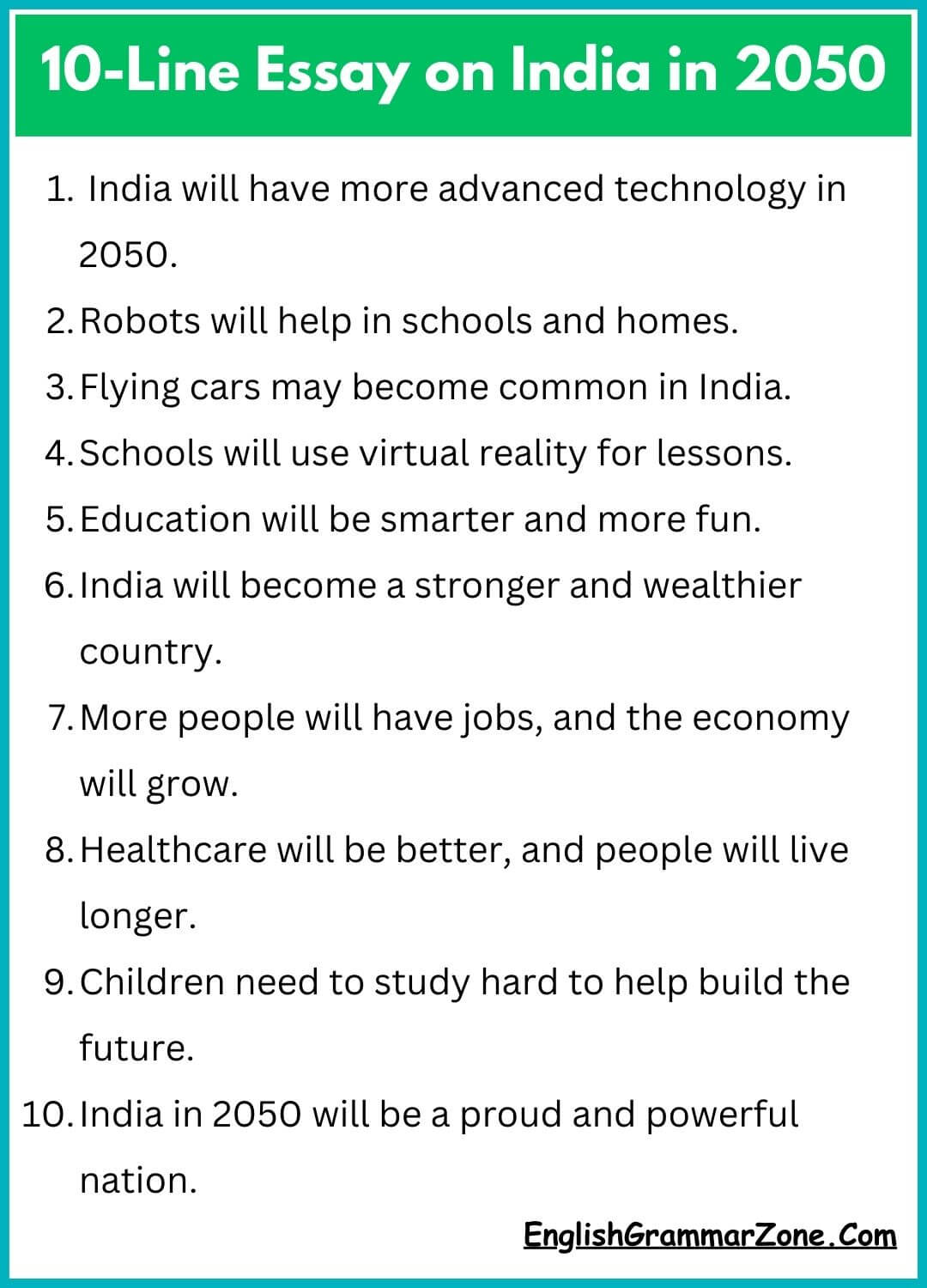 10-Line Essay on India in 2050.