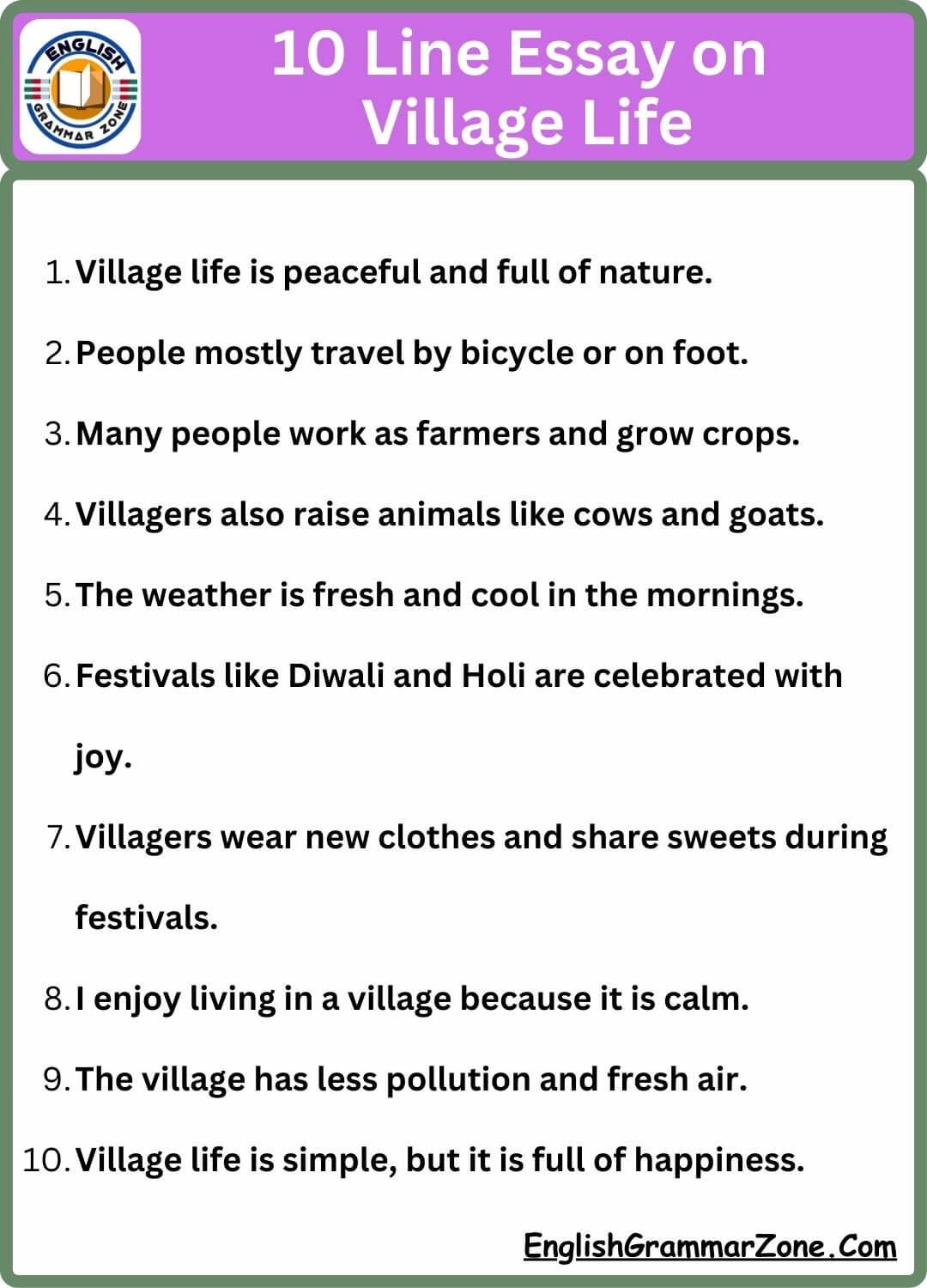 10 Line Essay on Village Life