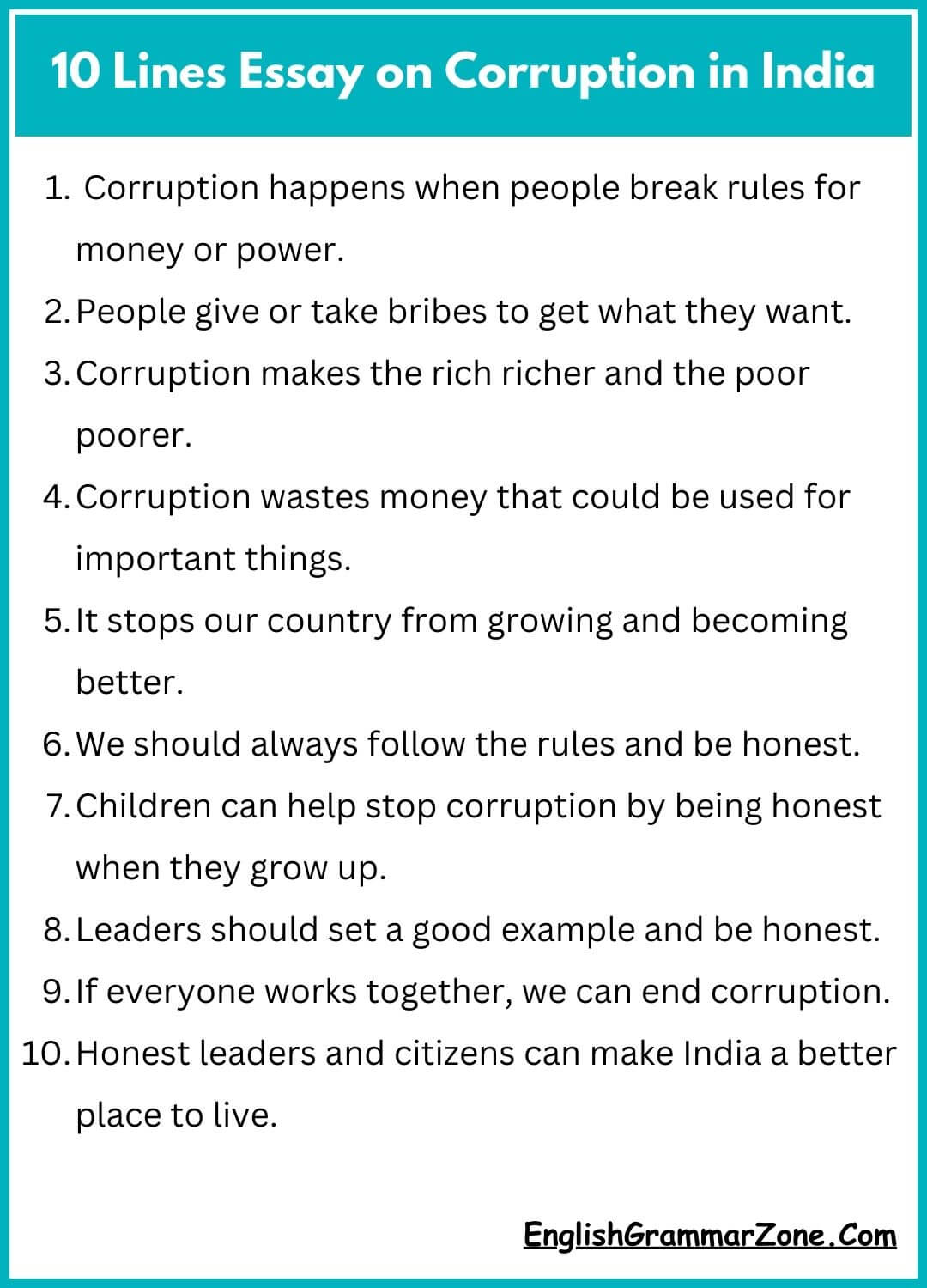 10 Lines Essay on Corruption in India.