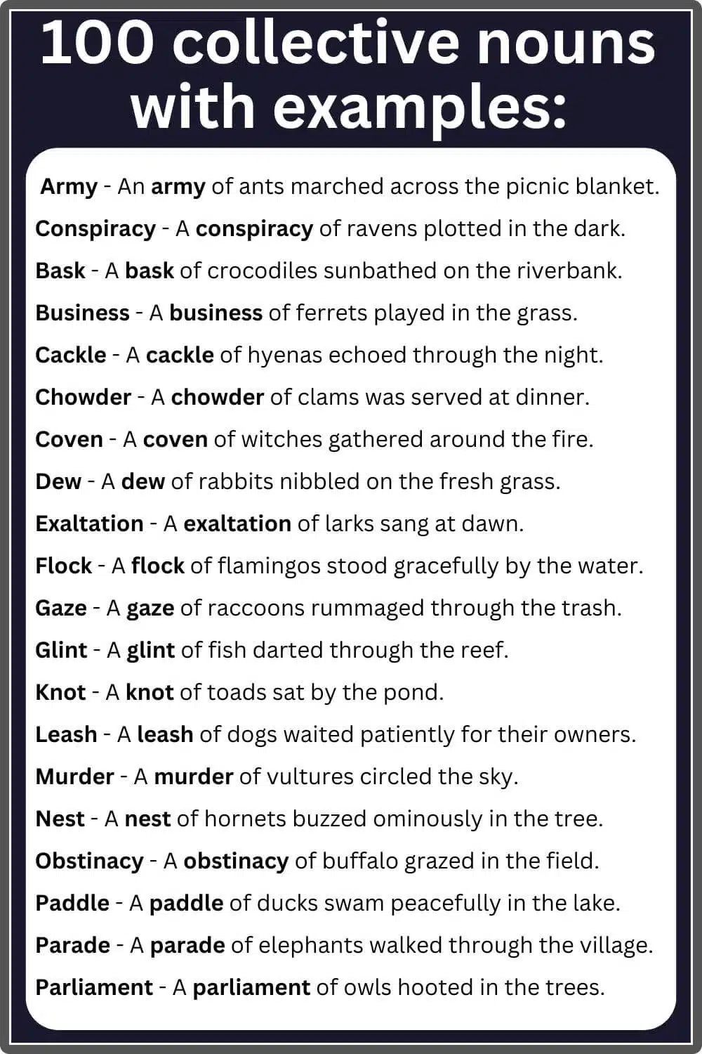 Collective noun examples in sentences