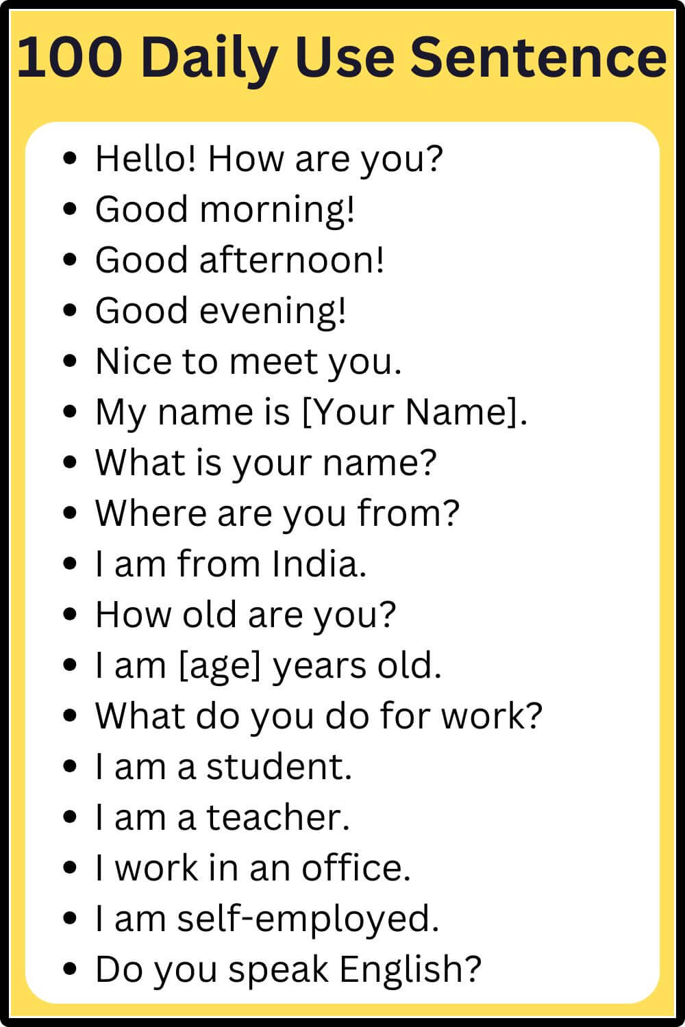 Daily use sentence