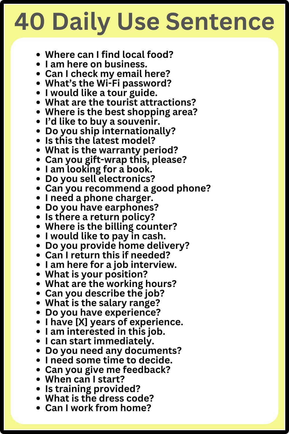 Daily use sentence