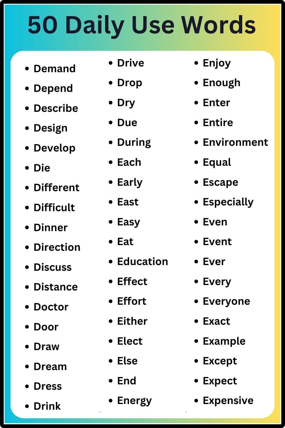 50 Daily Use Words