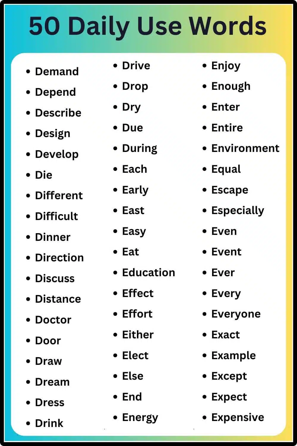 50 Daily Use Words