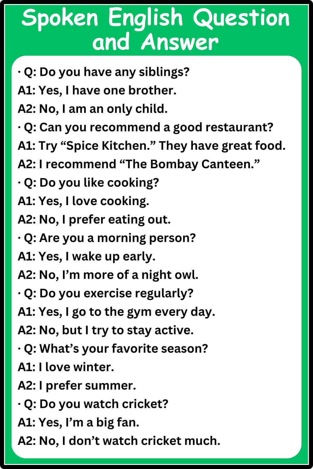 Spoken English Question and Answer