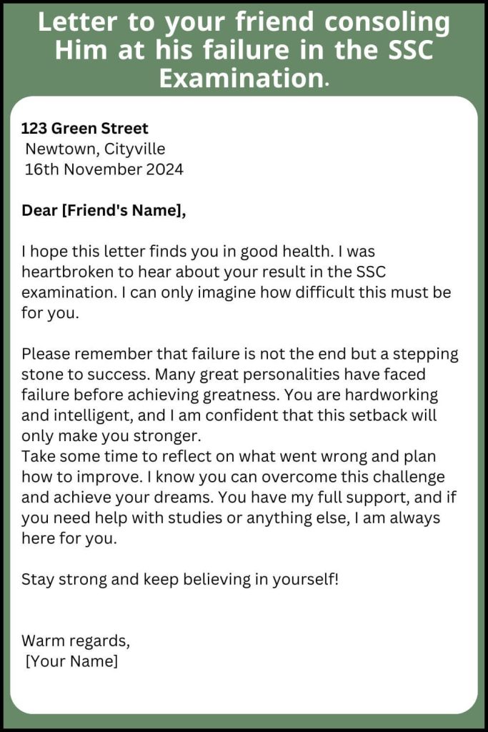 Letter to console friend for her failure in examination