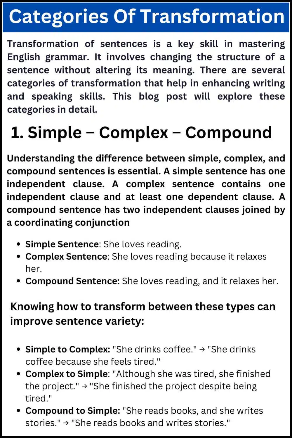 Categories Of Transformation .Transformation of sentence
