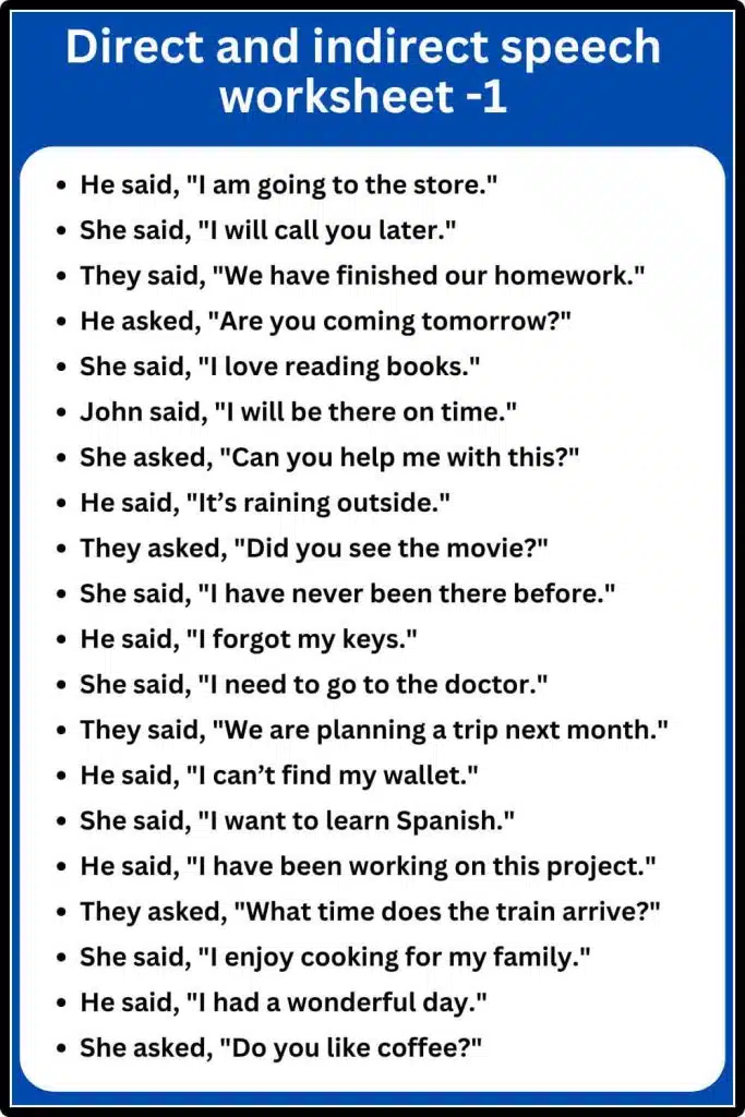 Direct And Indirect Speech Worksheet