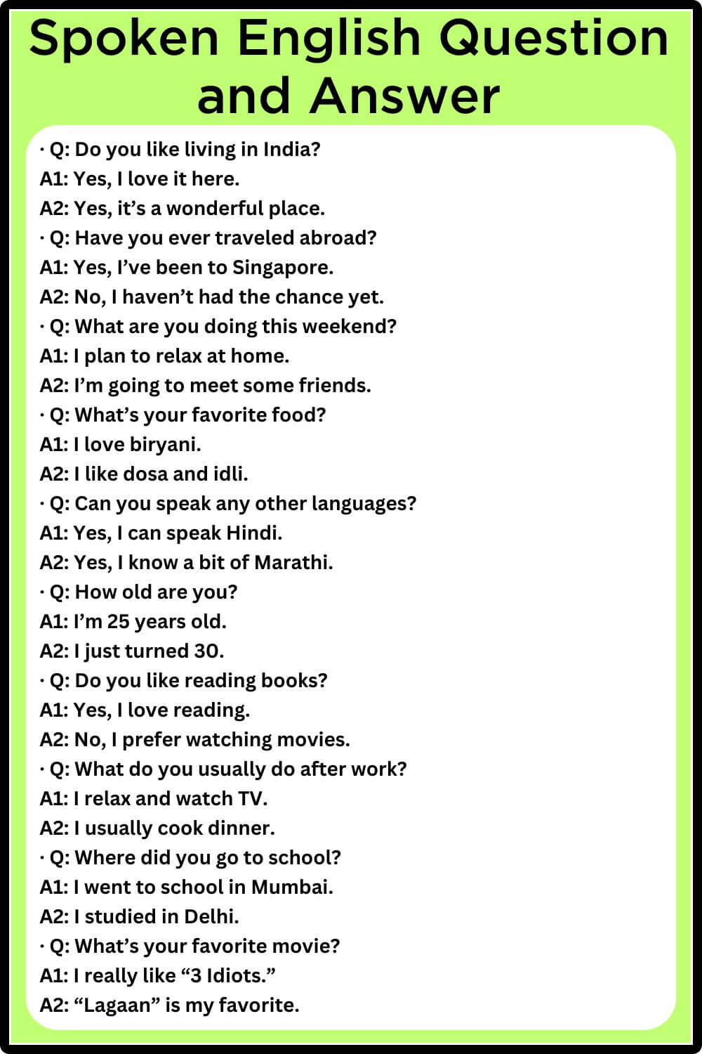 Spoken English Question and Answer