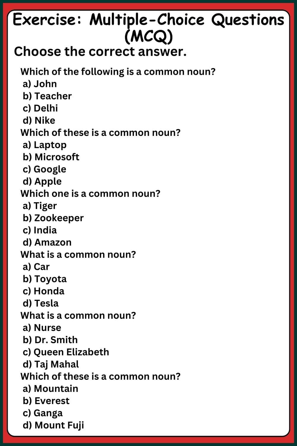 Common Noun Exercise