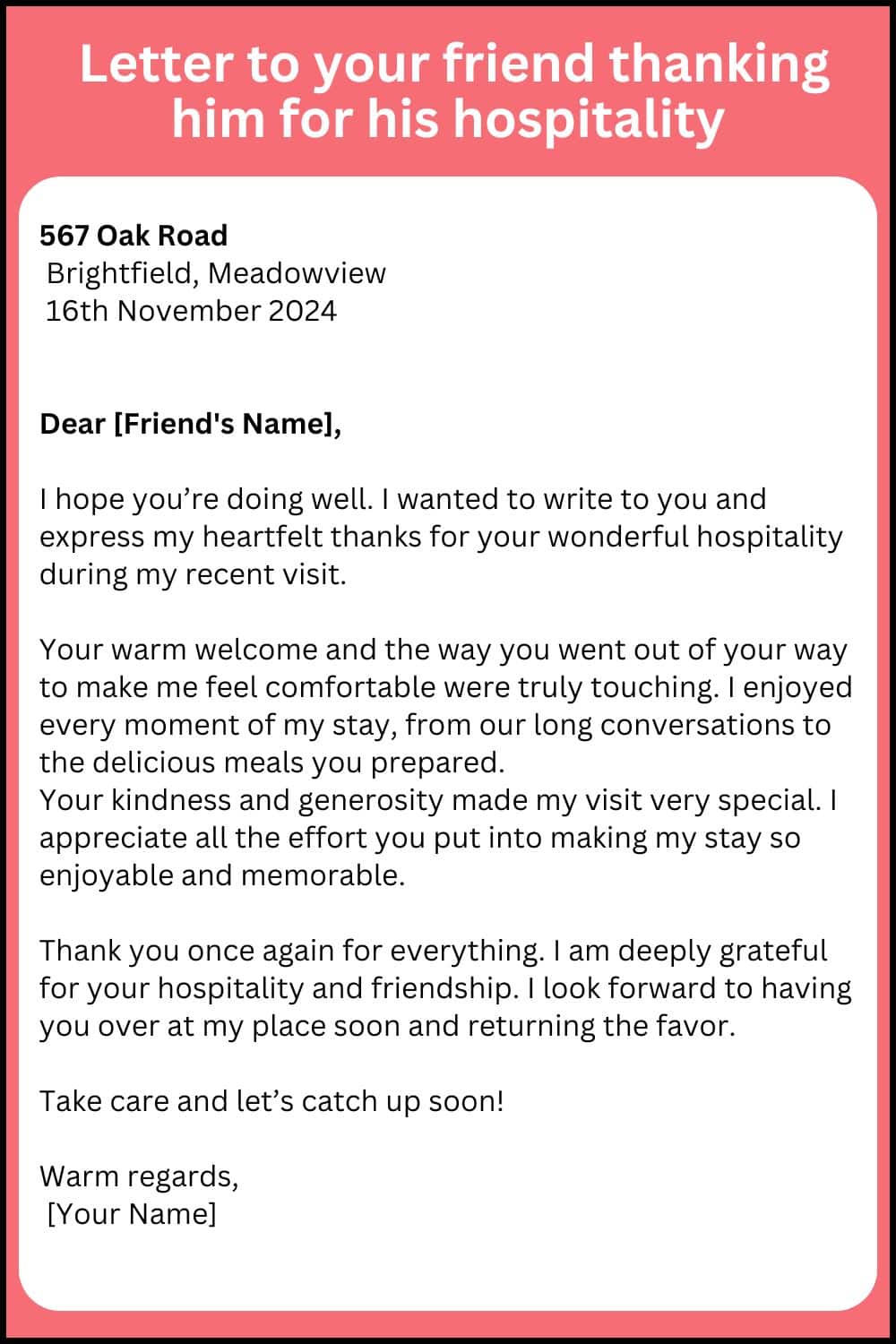 Letter to your friend thanking him for his hospitality