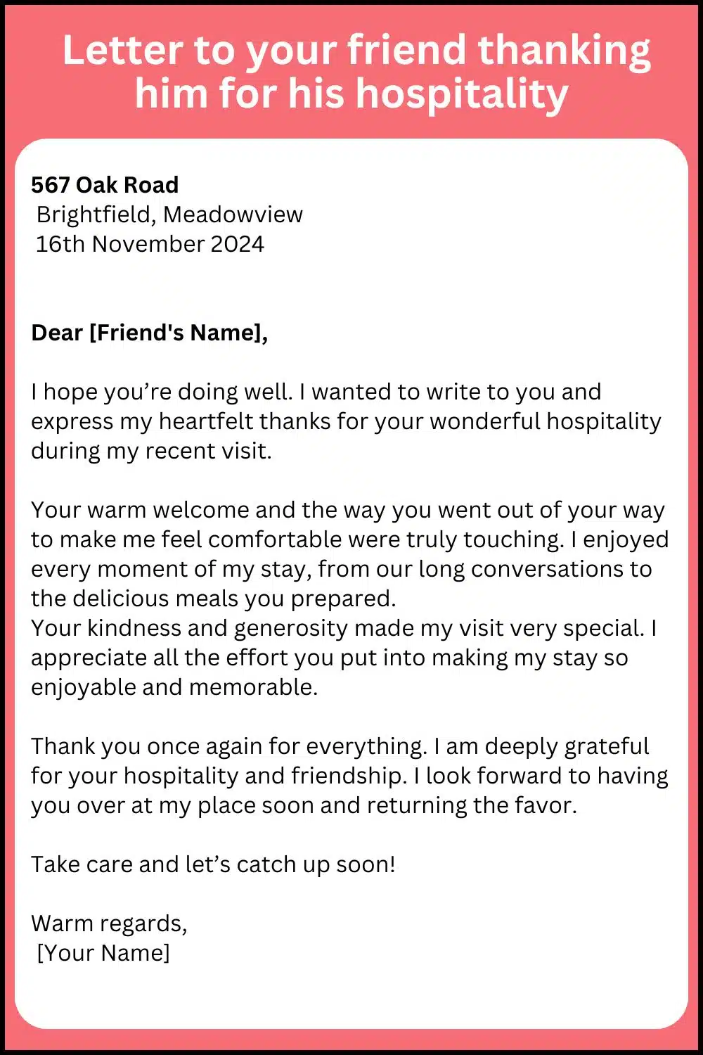 Letter to your friend thanking him for his hospitality