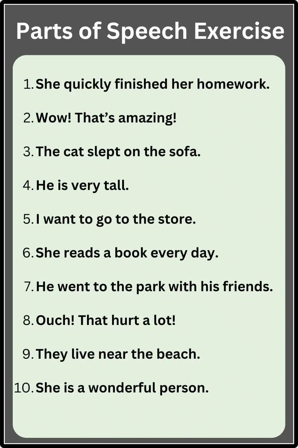 Parts of speech Exercises with answers