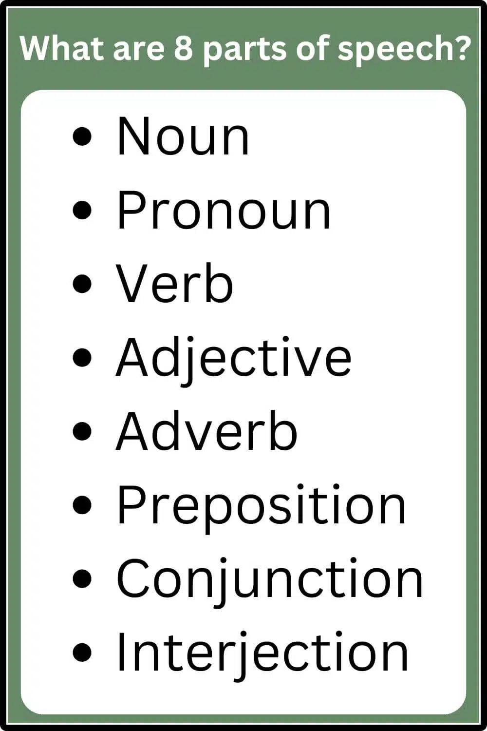 What are 8 parts of speech