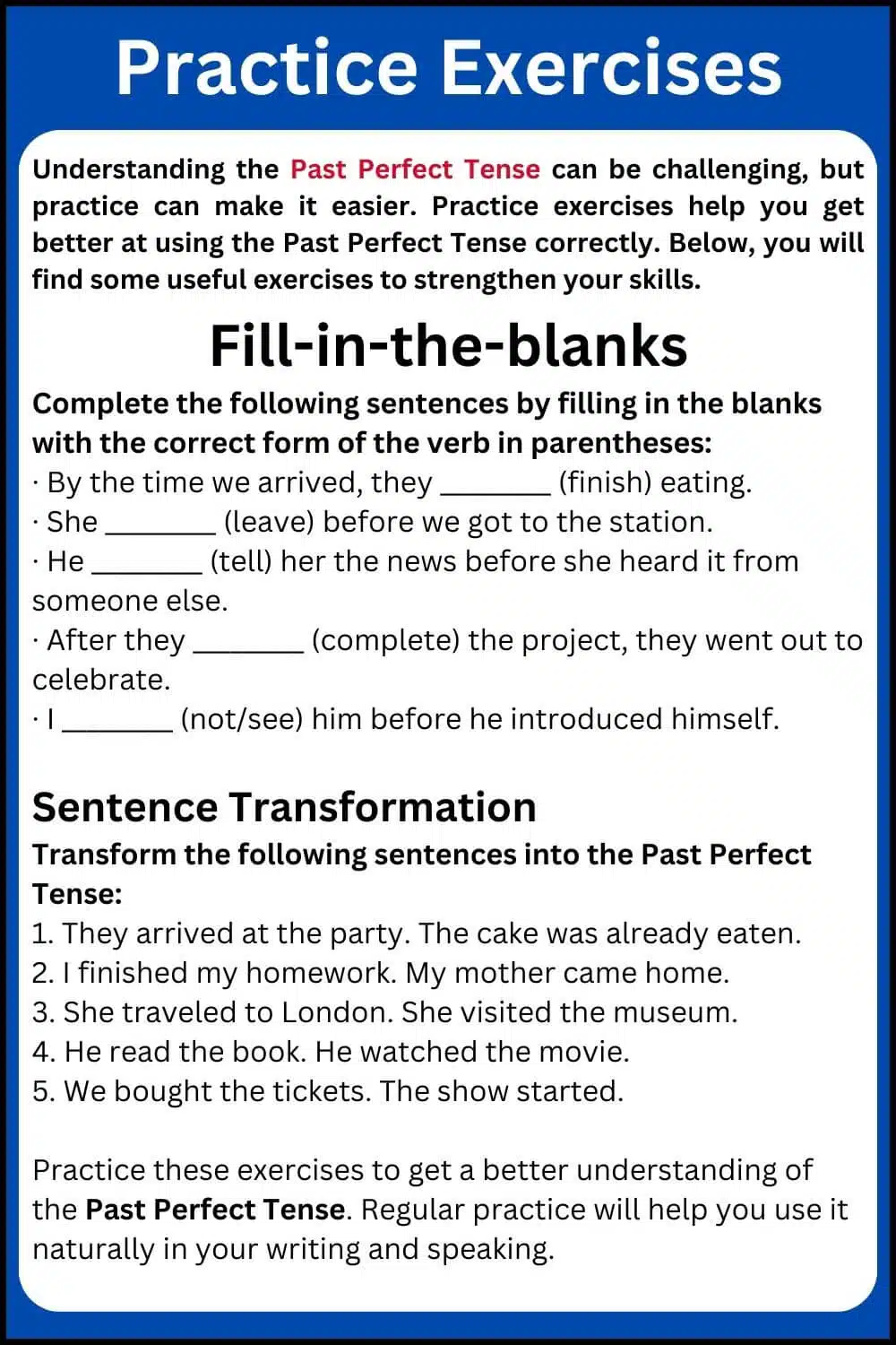 Past Perfect Tense Examples