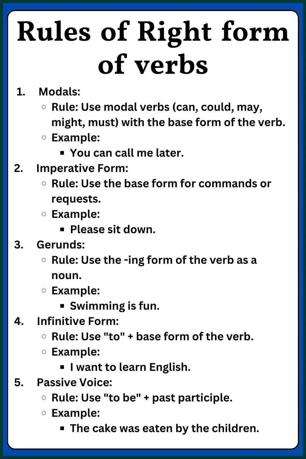 Right form of verbs exercise