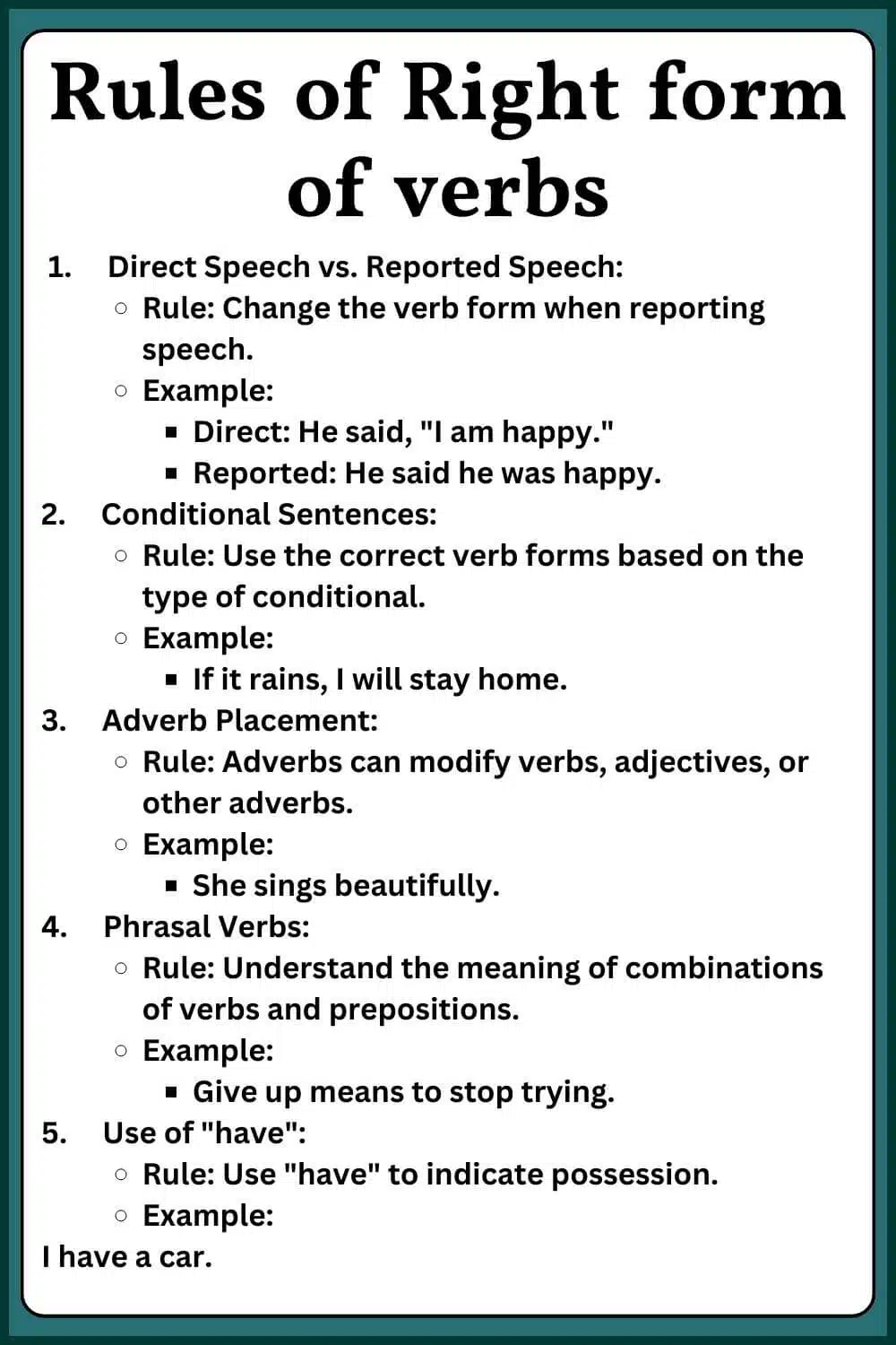 Rules of right form of verbs