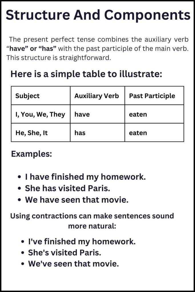 Present perfect tense structure with exampels