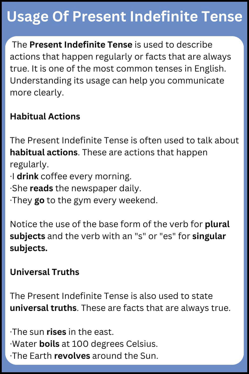 Usage Of Present Indefinite Tense