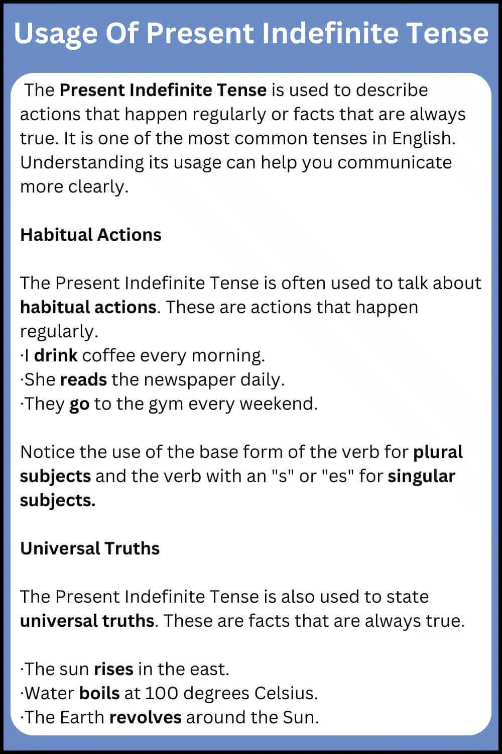 Usage Of Present Indefinite Tense