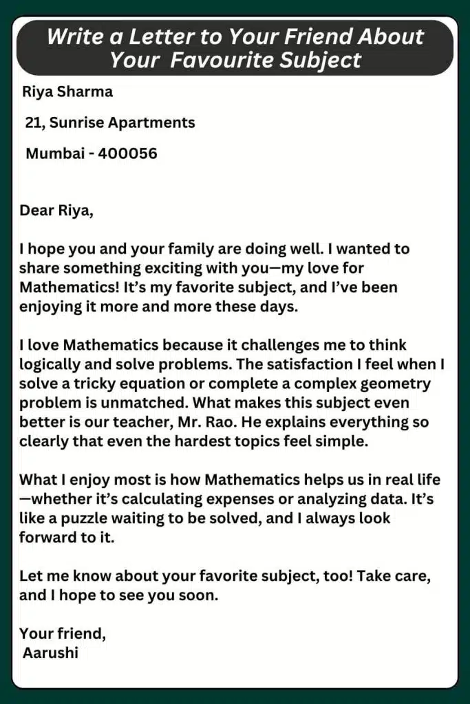 Letter to Your Friend About Your Favourite Subject