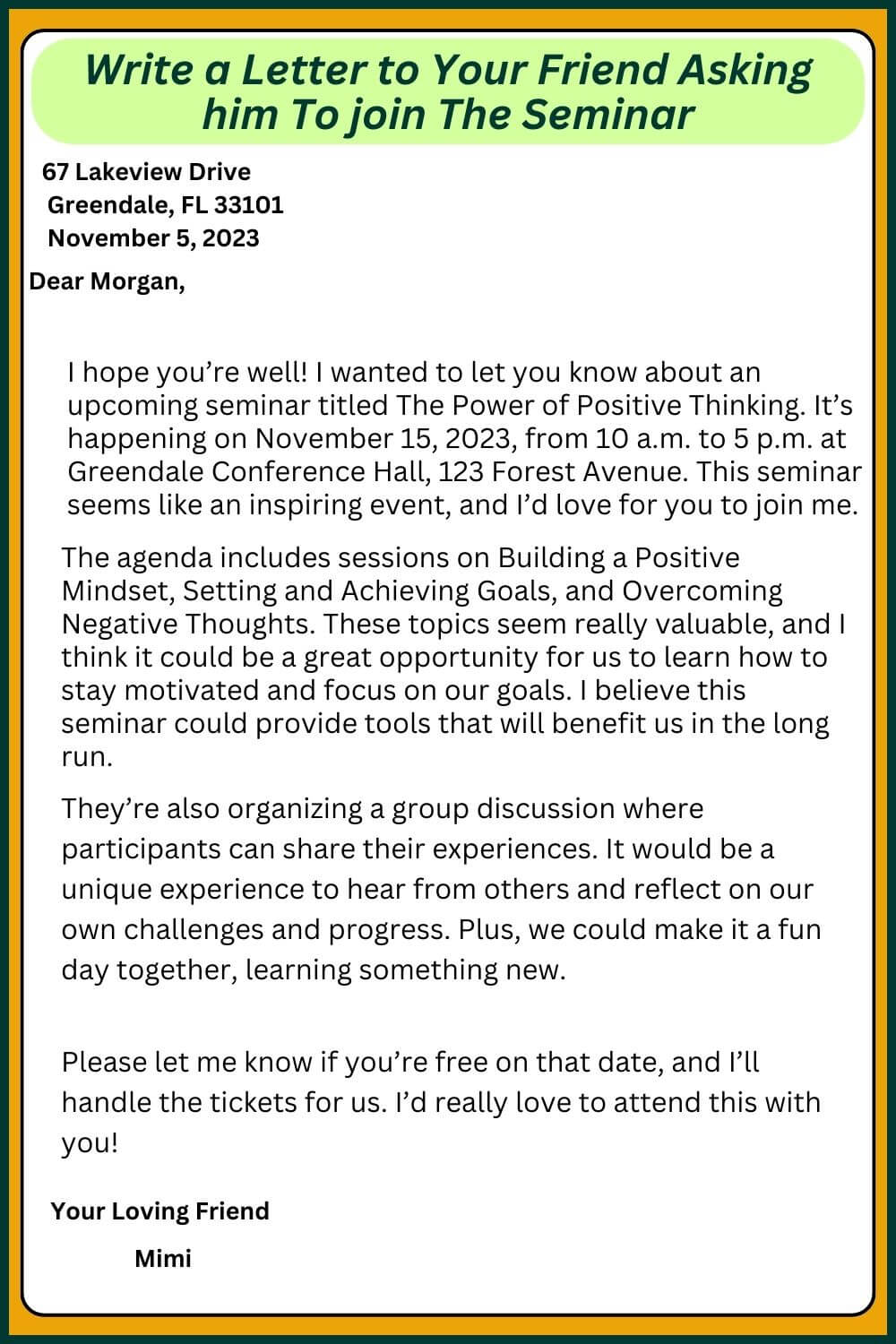 letter to your friend asking him to join the seminar