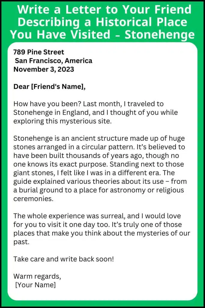 Write a Letter to Your Friend Describing a Historical Place You Have Visited