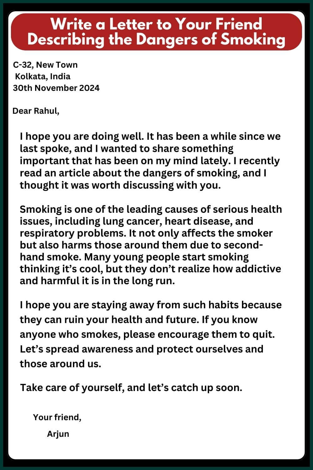 Letter to Your Friend Describing the Dangers of Smoking