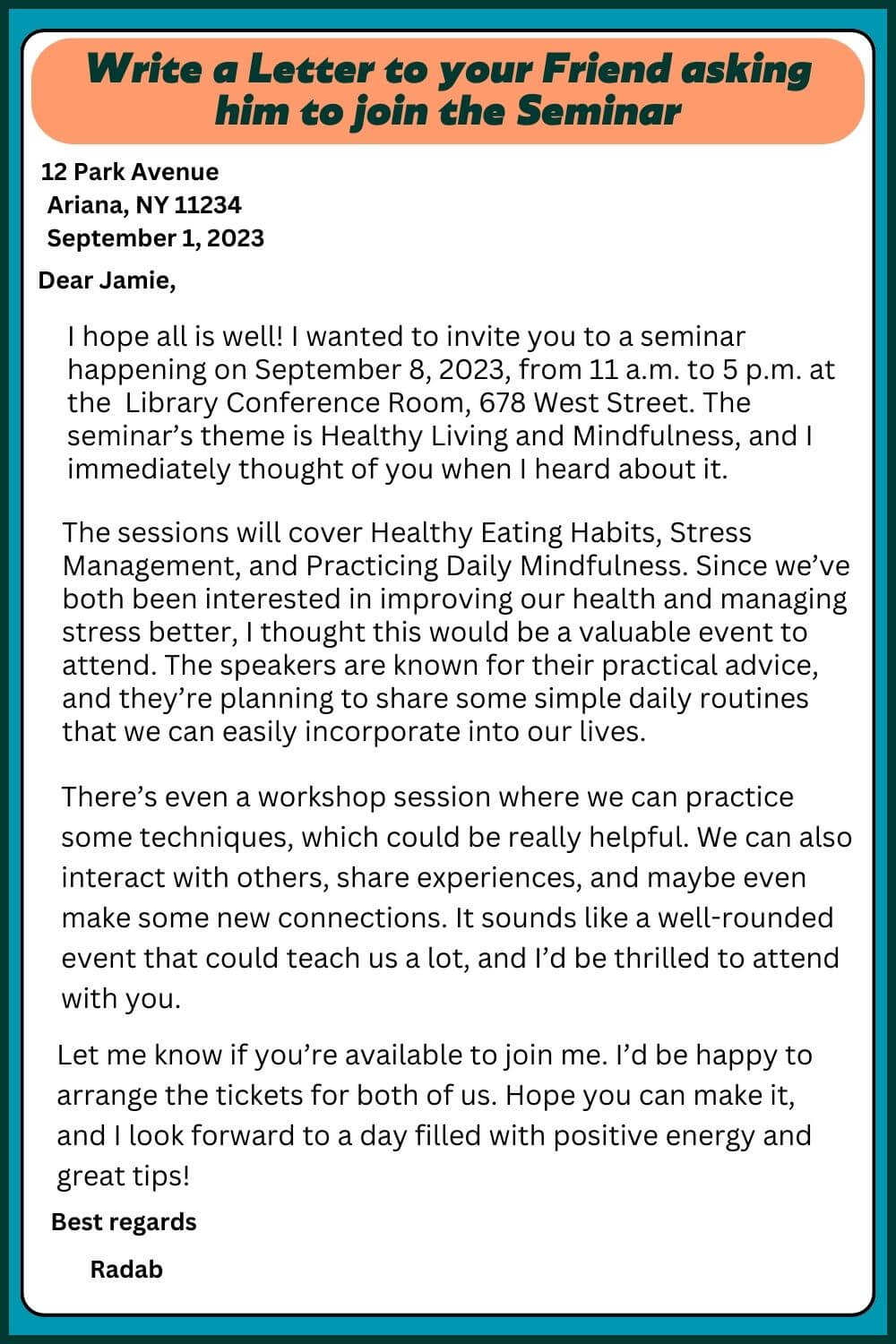 letter to your friend asking him to join the seminar