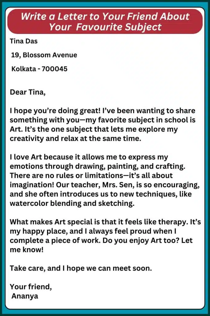 Letter to Your Friend About Your Favourite Subject