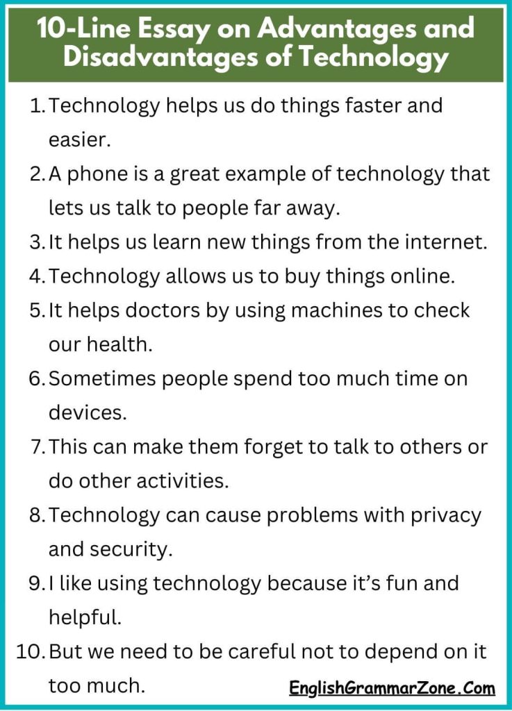 10-Line Essay on Advantages and Disadvantages of Technology