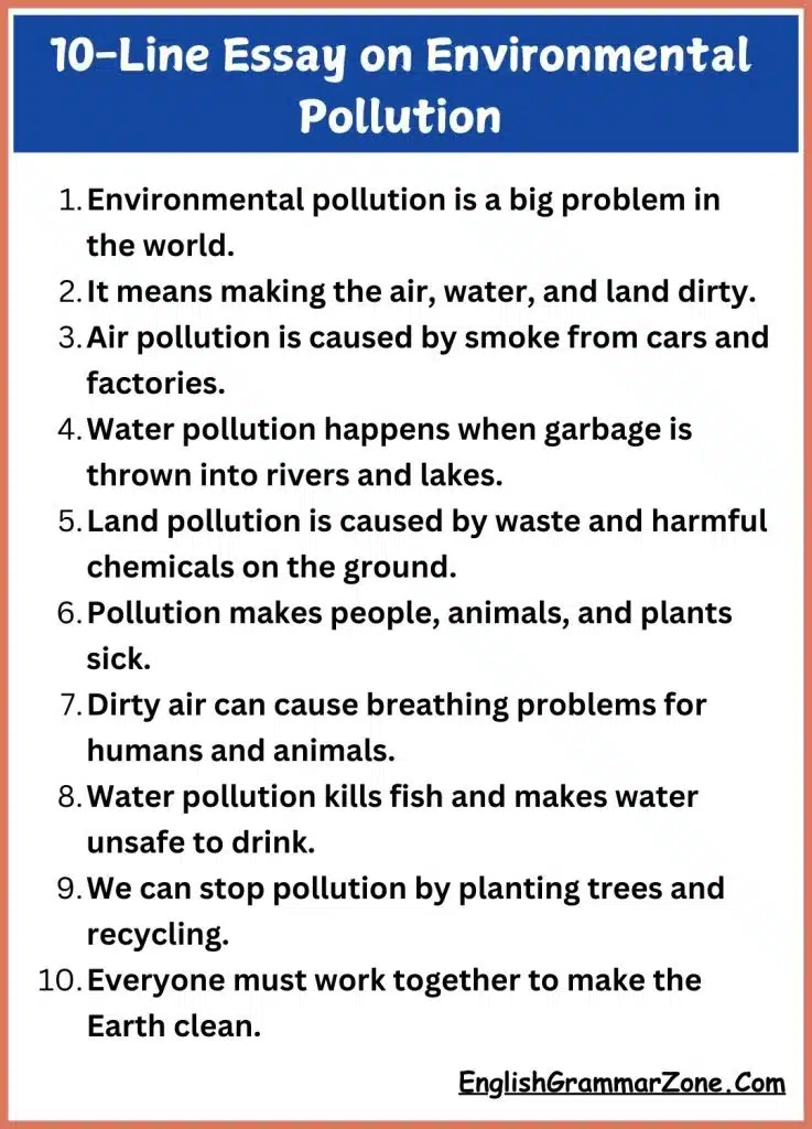 10-Line Essay on Environmental Pollution