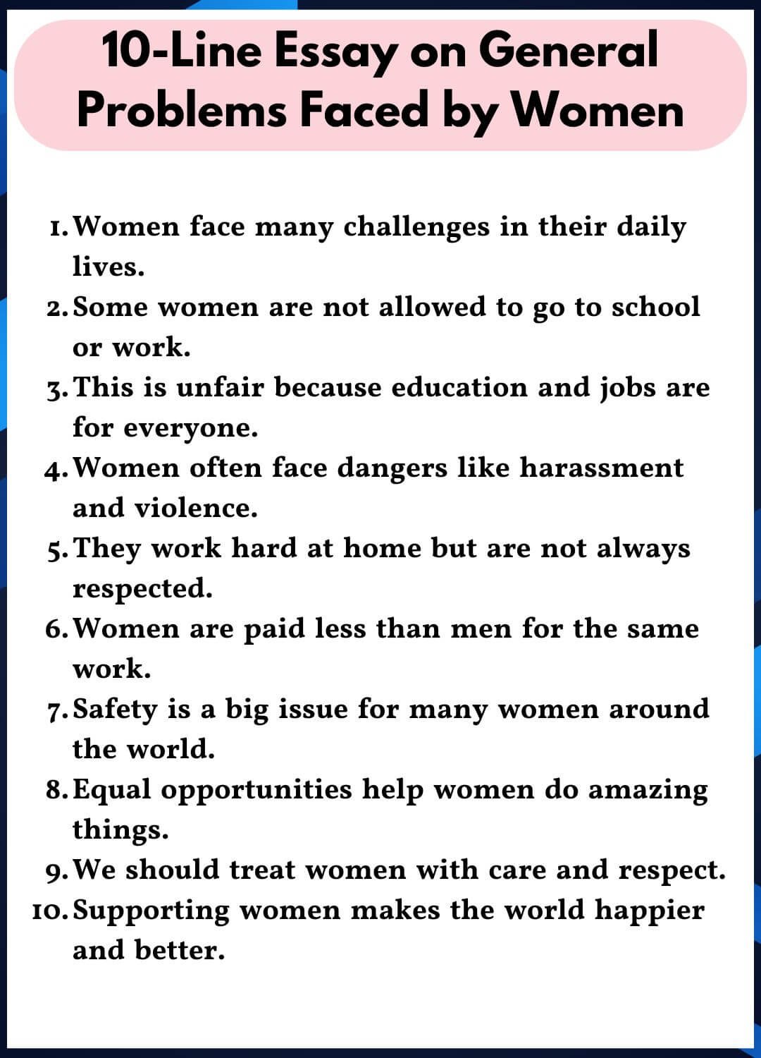 Write An Essay On General Problems Faced By Women