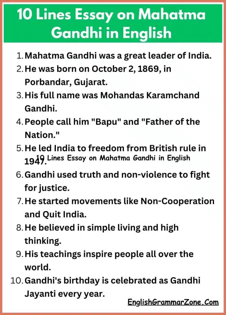 10 Lines Essay on Mahatma Gandhi in English