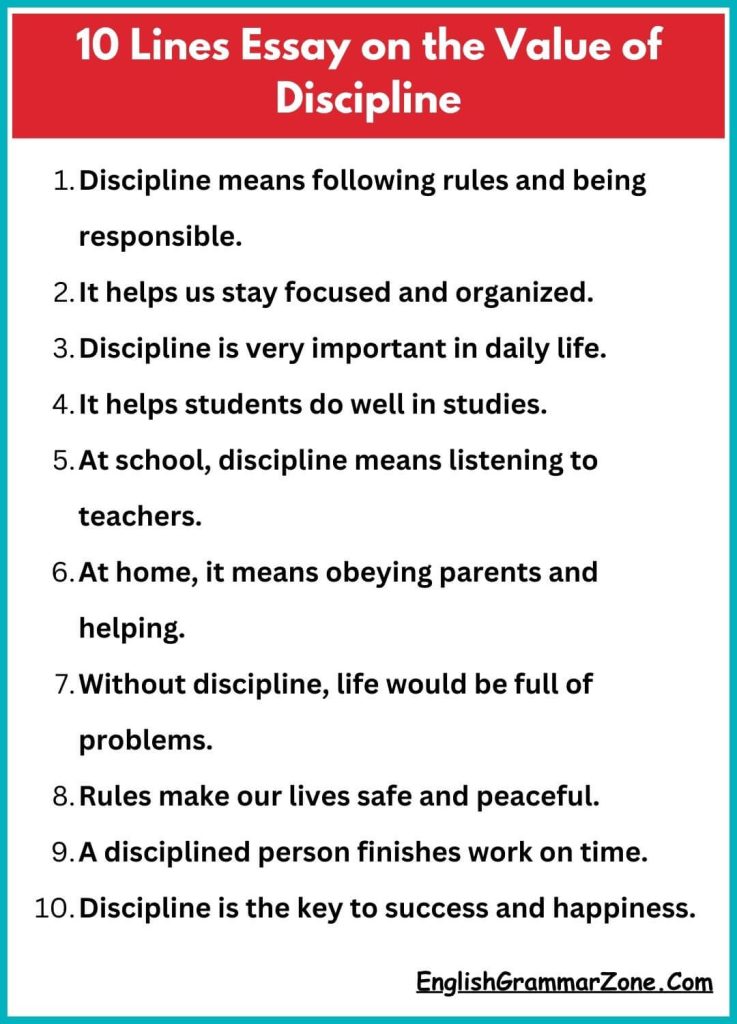 10 Lines Essay on the Value of Discipline