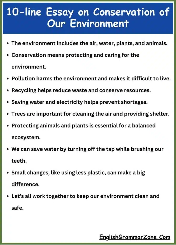 10-line Essay on Conservation of Our Environment