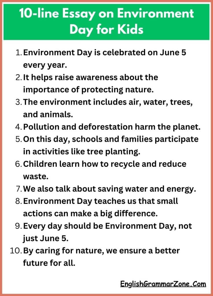 10-line Essay on Environment Day for Kids