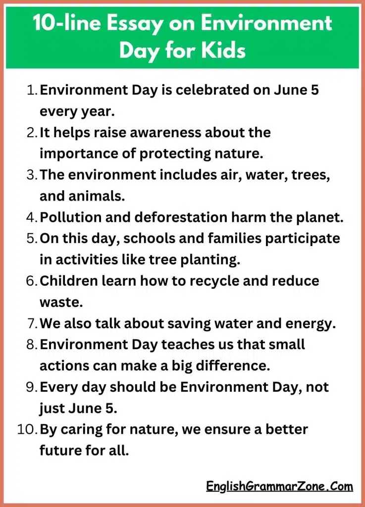 10-line Essay on Environment Day for Kids