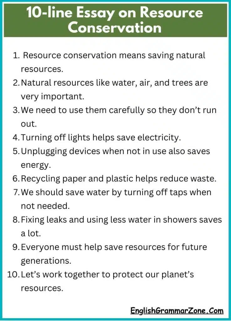 10-line Essay on Resource Conservation